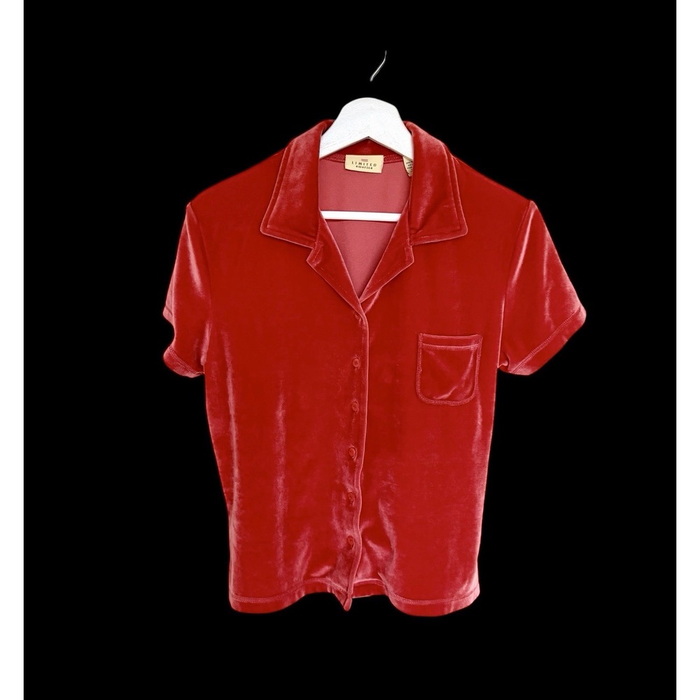 The Limited Y2K Women's Button Up Short‎ Sleeve Shirt Sz Large Velour Red Pink